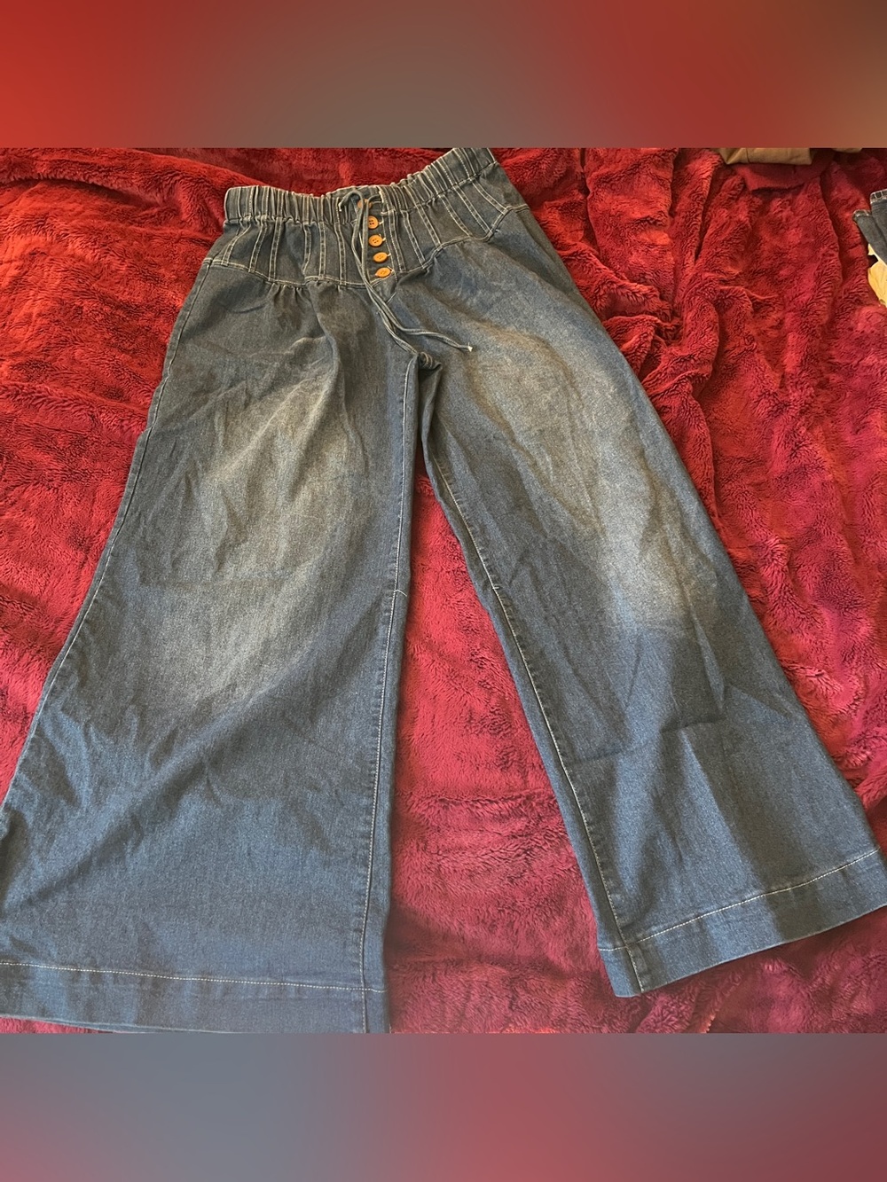 High-Waisted Extreme Wide-Leg Elastic Waist Denim Jeans - Blue